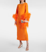 Taller Marmo Del Lago feather-trimmed  cady midi dress