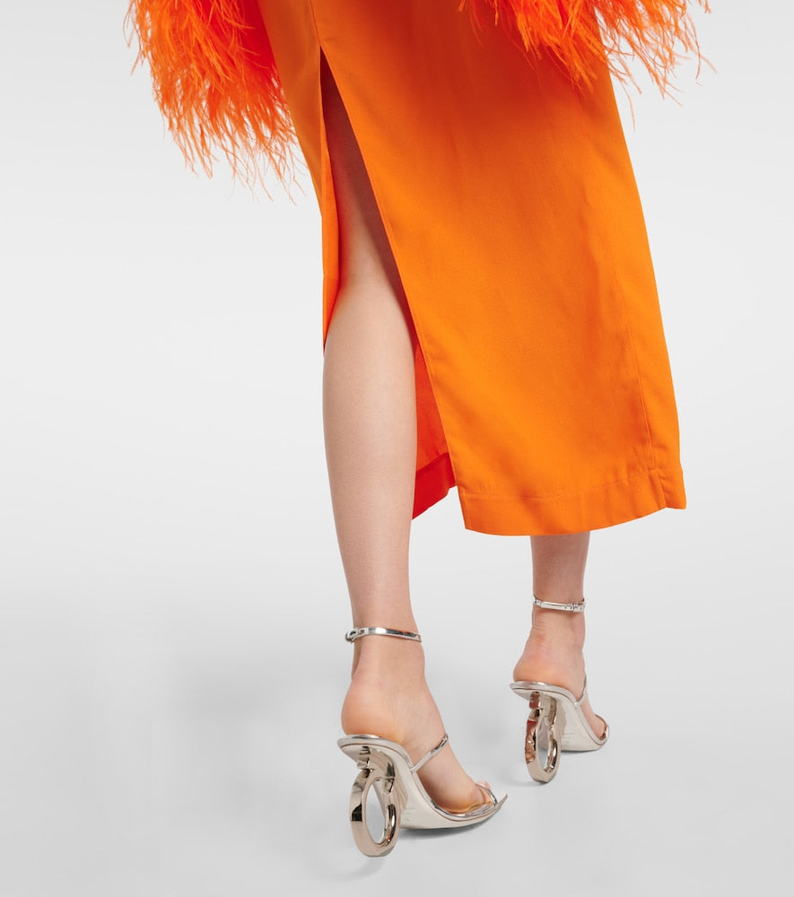 Taller Marmo Del Lago feather-trimmed  cady midi dress