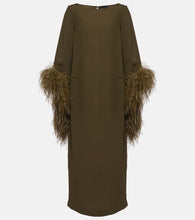 Taller Marmo Del Lago feather-trimmed midi dress. Marmo Del Lago 羽毛饰边中长连衣裙（适合高个子穿着）