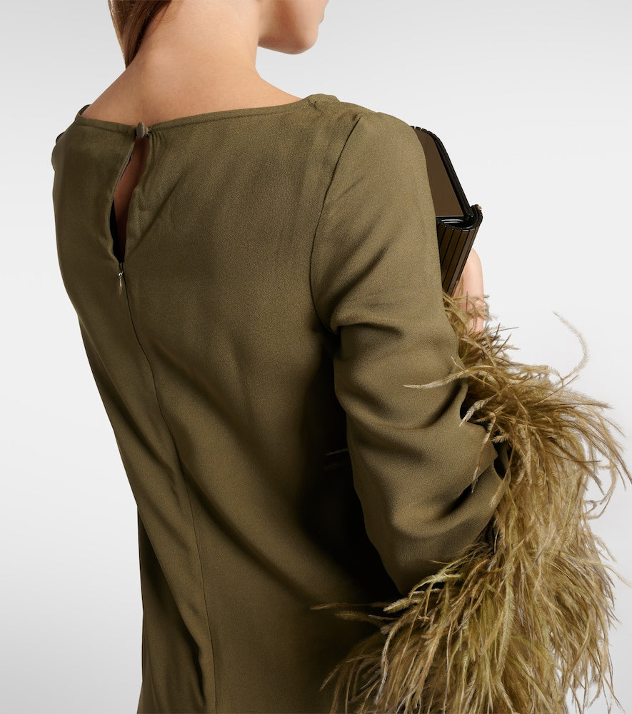 Taller Marmo Del Lago feather-trimmed midi dress