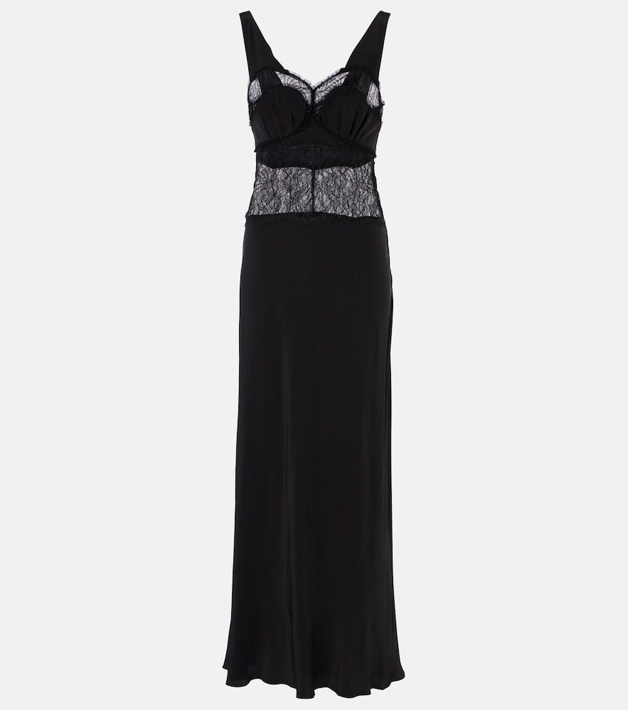 Victoria Beckham Lace-trimmed silk midi dress. Victoria Beckham 蕾丝边真丝中长连衣裙
