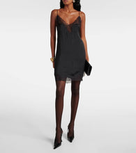 Saint Laurent Lace-trimmed satin slip dress