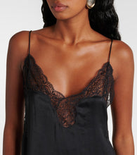 Saint Laurent Lace-trimmed satin slip dress