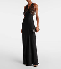 Saint Laurent Lace-trimmed silk charmeuse gown