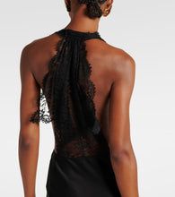 Saint Laurent Lace-trimmed silk charmeuse gown