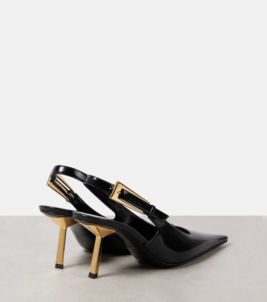Saint Laurent Lee 75 polished leather slingback pumps