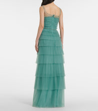 Costarellos Kali embellished tulle-trimmed pliss√É¬© gown