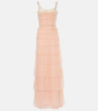 Costarellos Kali embellished pliss√É¬© tiered gown. Costarellos Kali 褶皱多层礼服