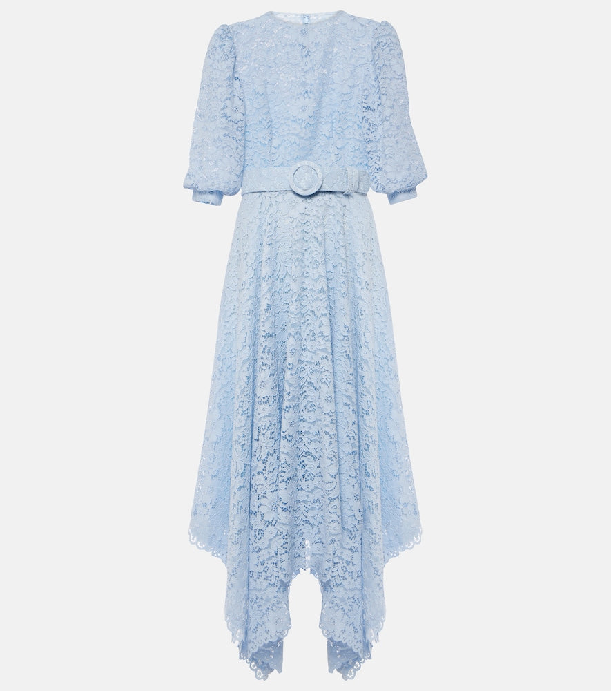 Costarellos Floral lace asymmetric midi dress. Costarellos 花卉蕾丝不对称中长连衣裙