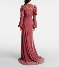 Costarellos Ashley lace-trimmed velvet gown