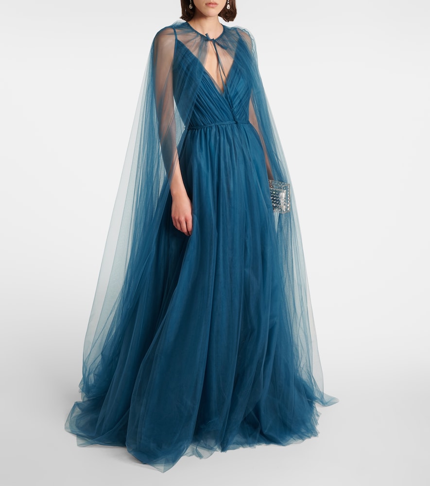 Costarellos Cassandra caped tulle gown