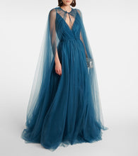 Costarellos Cassandra caped tulle gown