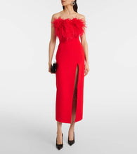 David Koma Feather-trimmed midi dress