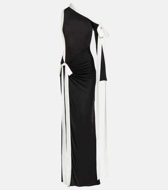 David Koma Bow-detail off-shoulder jersey gown