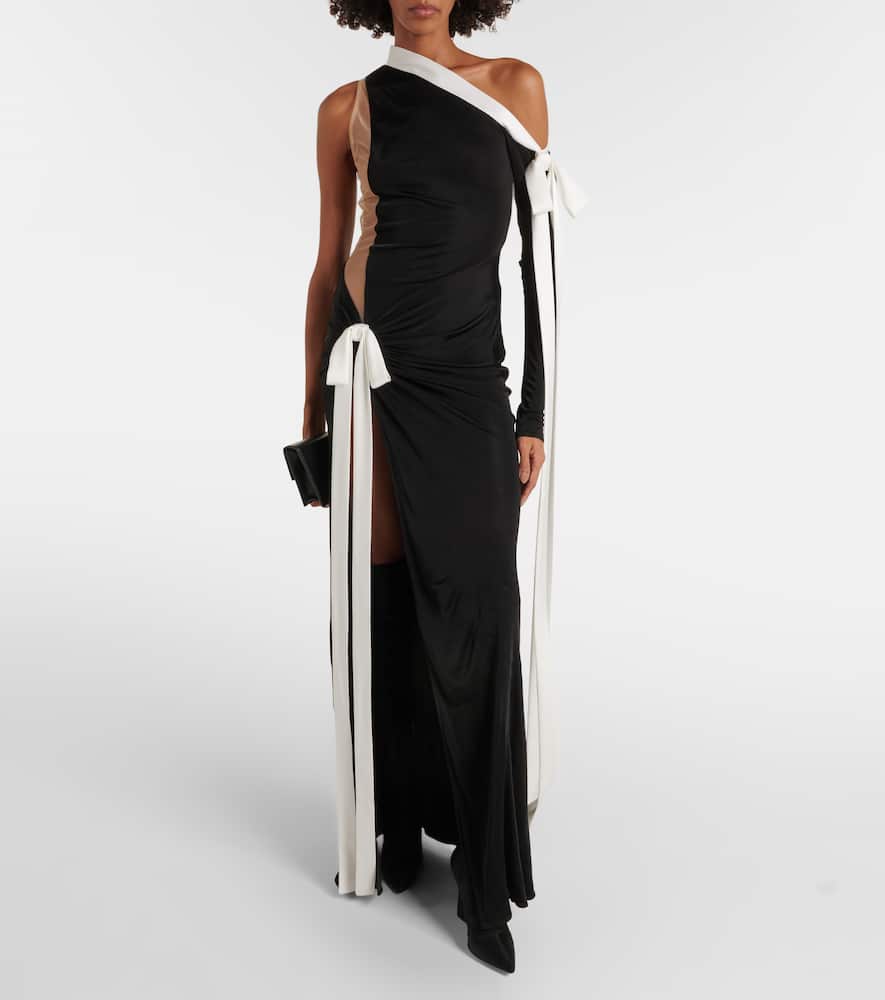David Koma Bow-detail off-shoulder jersey gown