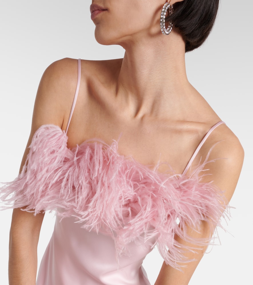 David Koma Feather-trimmed satin midi dress