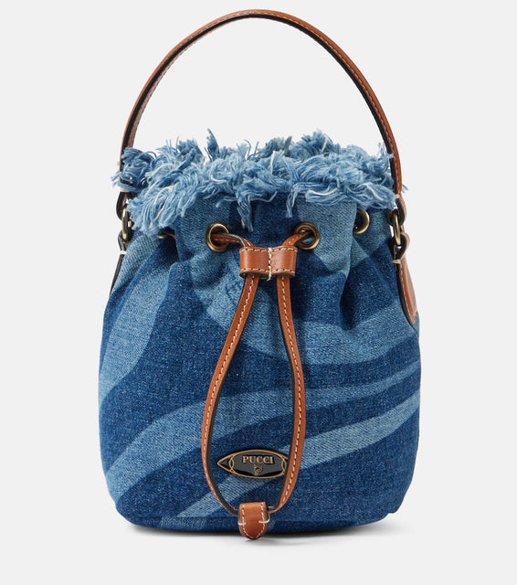 Pucci Marmo Small leather-trimmed denim bucket bag. Shop Pucci Bucket Bags for women now.