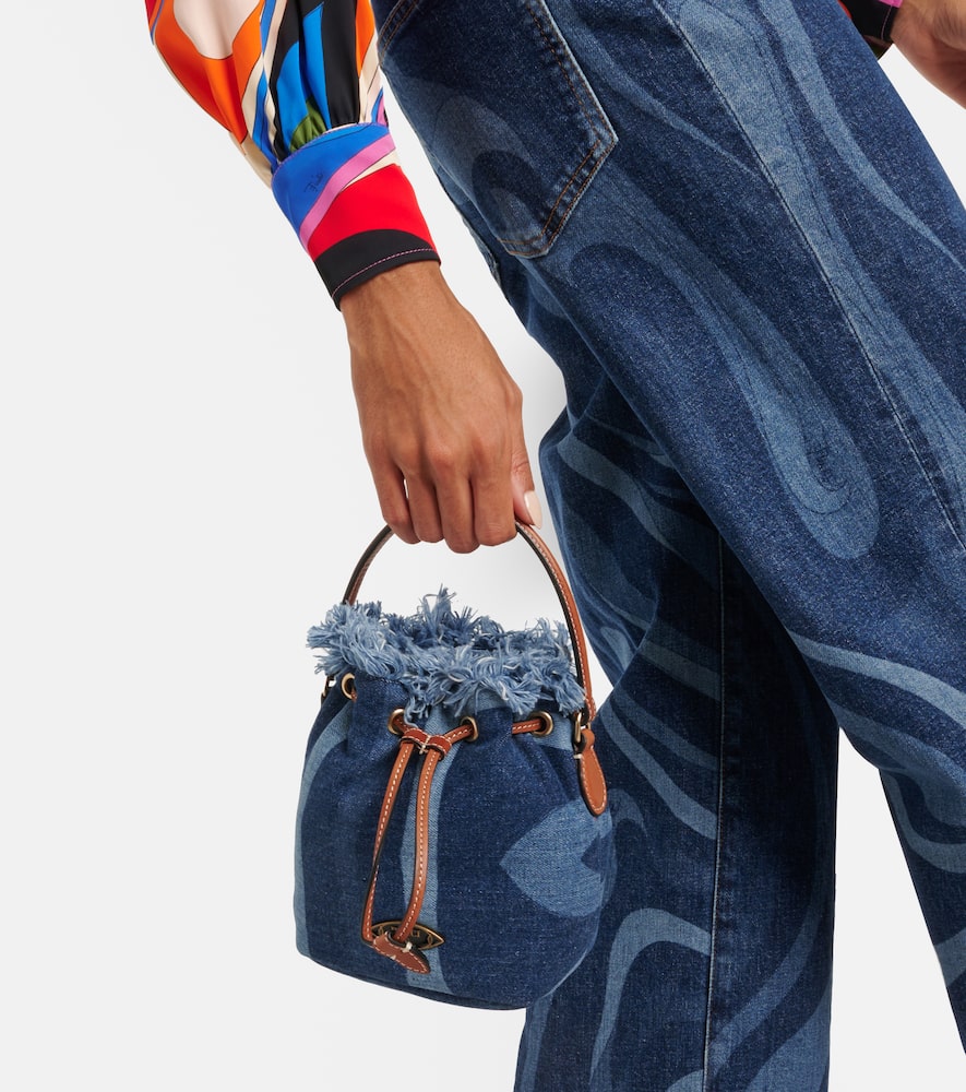 Pucci Marmo Small leather-trimmed denim bucket bag