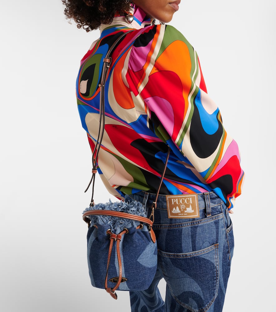 Pucci Marmo Small leather-trimmed denim bucket bag