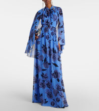 Erdem Tie-neck floral silk voile gown