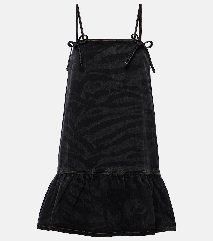 Ganni Zebra-print denim minidress. Ganni 斑马纹牛仔迷你连衣裙
