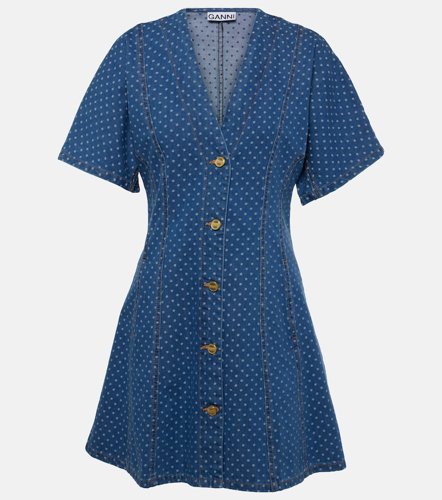 Ganni Polka-dot denim minidress. Ganni 波点牛仔迷你连衣裙