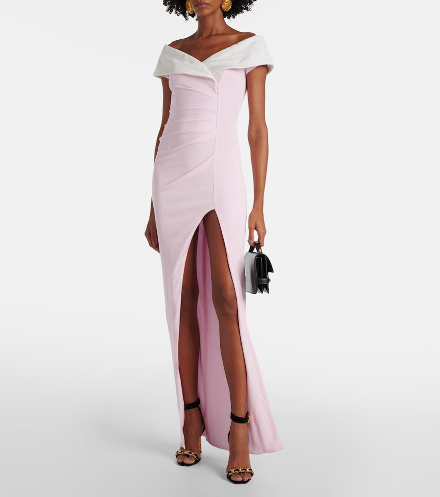 Balmain Draped off-shoulder jersey gown