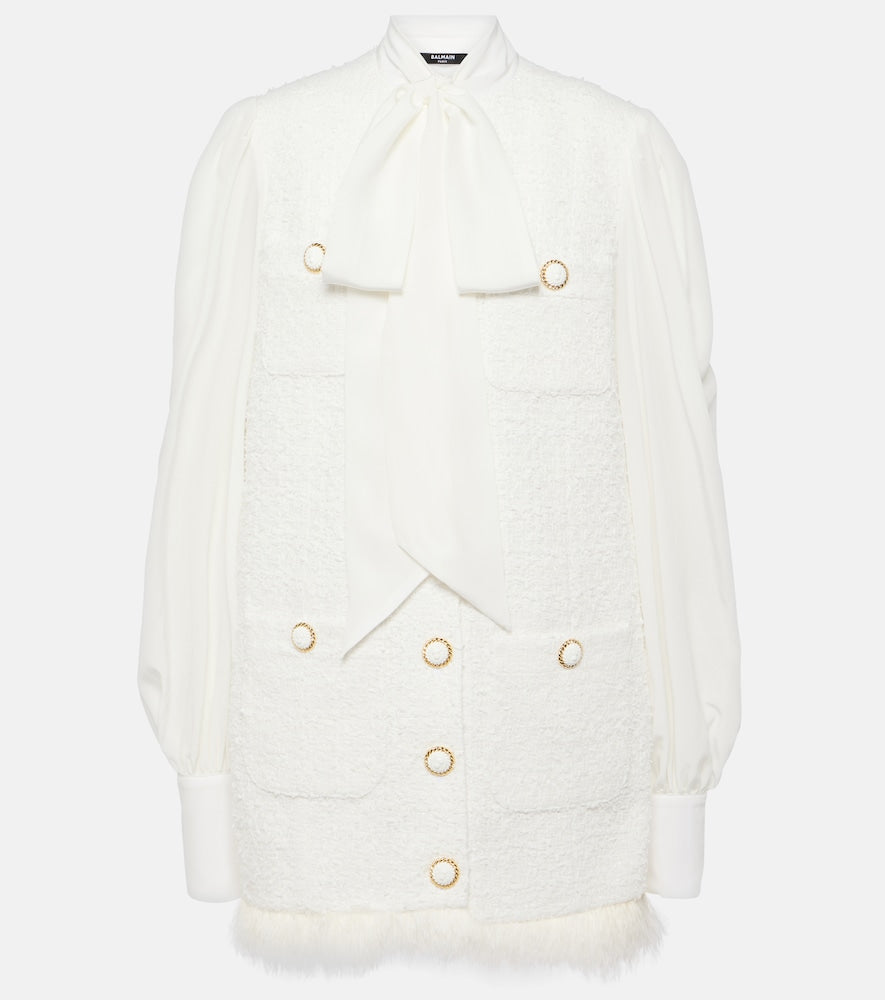 Balmain Bow-detail cotton-blend tweed minidress. Balmain蝴蝶结装饰棉混纺粗花呢迷你连衣裙
