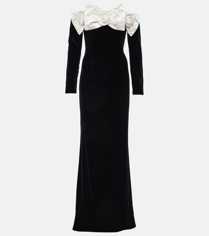 Alessandra Rich Bow-detail off-shoulder velvet gown. Alessandra Rich 蝴蝶结装饰露肩丝绒礼服