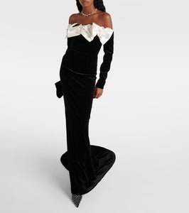 Alessandra Rich Bow-detail off-shoulder velvet gown