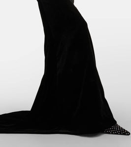 Alessandra Rich Bow-detail off-shoulder velvet gown