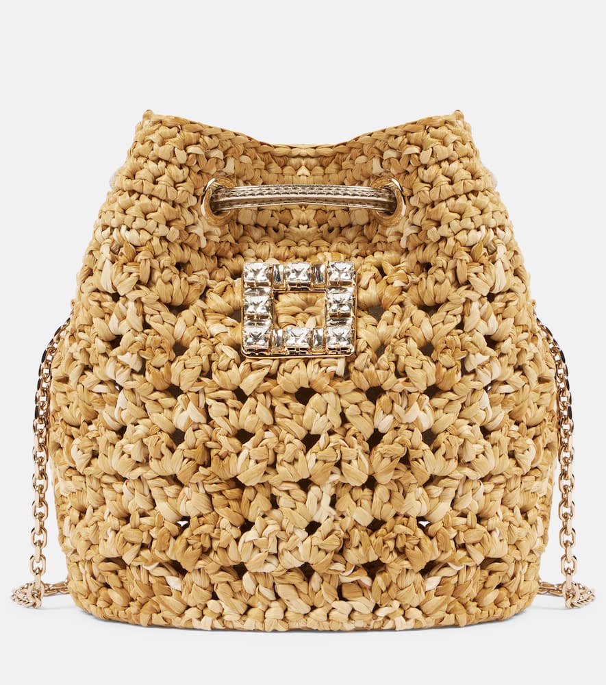 Roger Vivier Tres Vivier raffia-effect bucket bag. Shop Roger Vivier Bucket Bags for women now.
