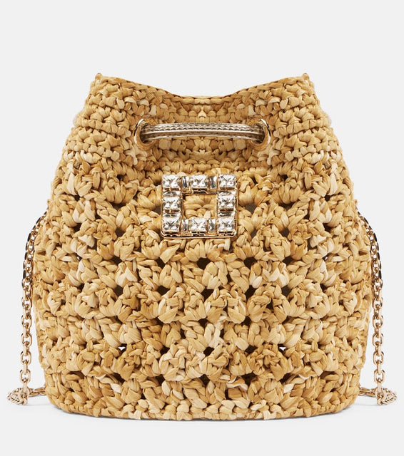 Roger Vivier Tres Vivier raffia-effect bucket bag. Shop Roger Vivier Bucket Bags for women now.