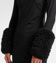 Alaia Faux shearling-trimmed virgin wool midi dress