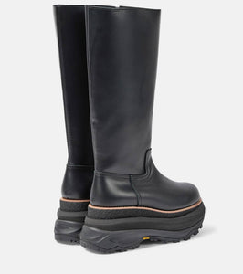 Sacai Leather platform knee-high boots