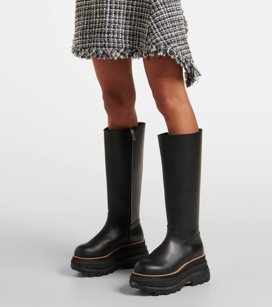 Sacai Leather platform knee-high boots