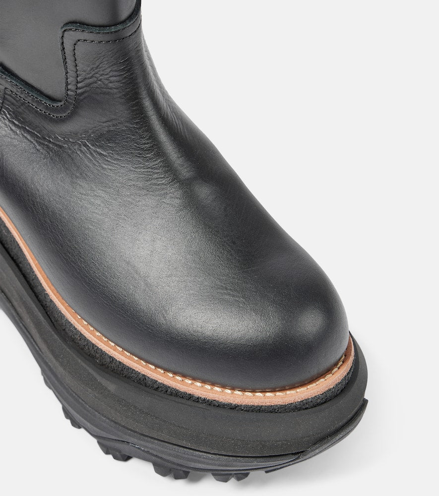 Sacai Leather platform knee-high boots