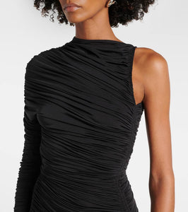 Mugler Asymmetric ruched midi dress