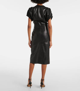 Isabel Marant Carly gathered leather midi dress