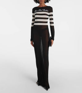 Jean Paul Gaultier Marini√É¬®re striped mesh maxi dress