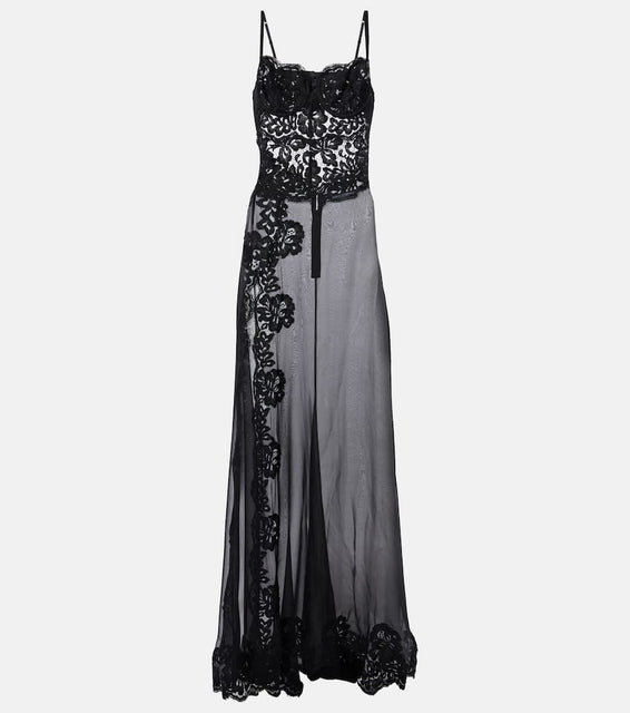 Dolce&Gabbana Silk-blend chiffon and lace corset dress