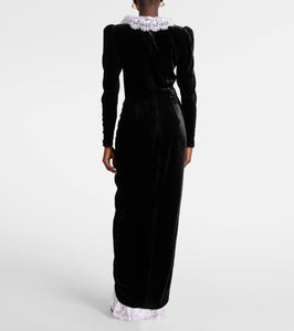 Alessandra Rich Lace-trimmed velvet maxi dress