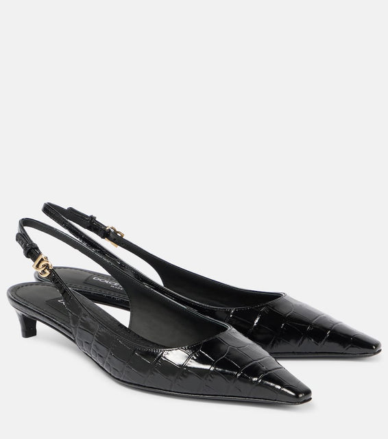 Dolce&Gabbana Croc-effect patent leather slingback pumps