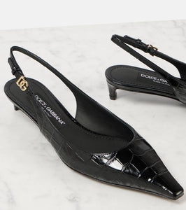 Dolce&Gabbana Croc-effect patent leather slingback pumps