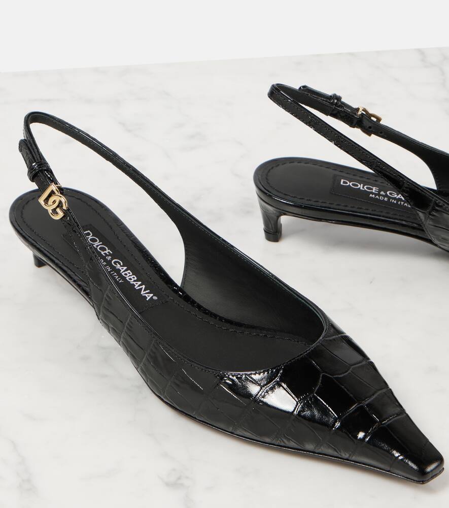 Dolce&Gabbana Croc-effect patent leather slingback pumps