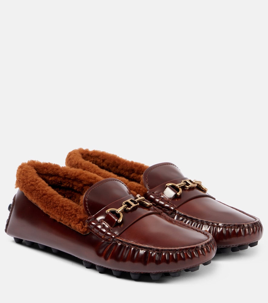 Tod's Shearling-trimmed leather loafers - Tod's 羊毛饰边皮鞋