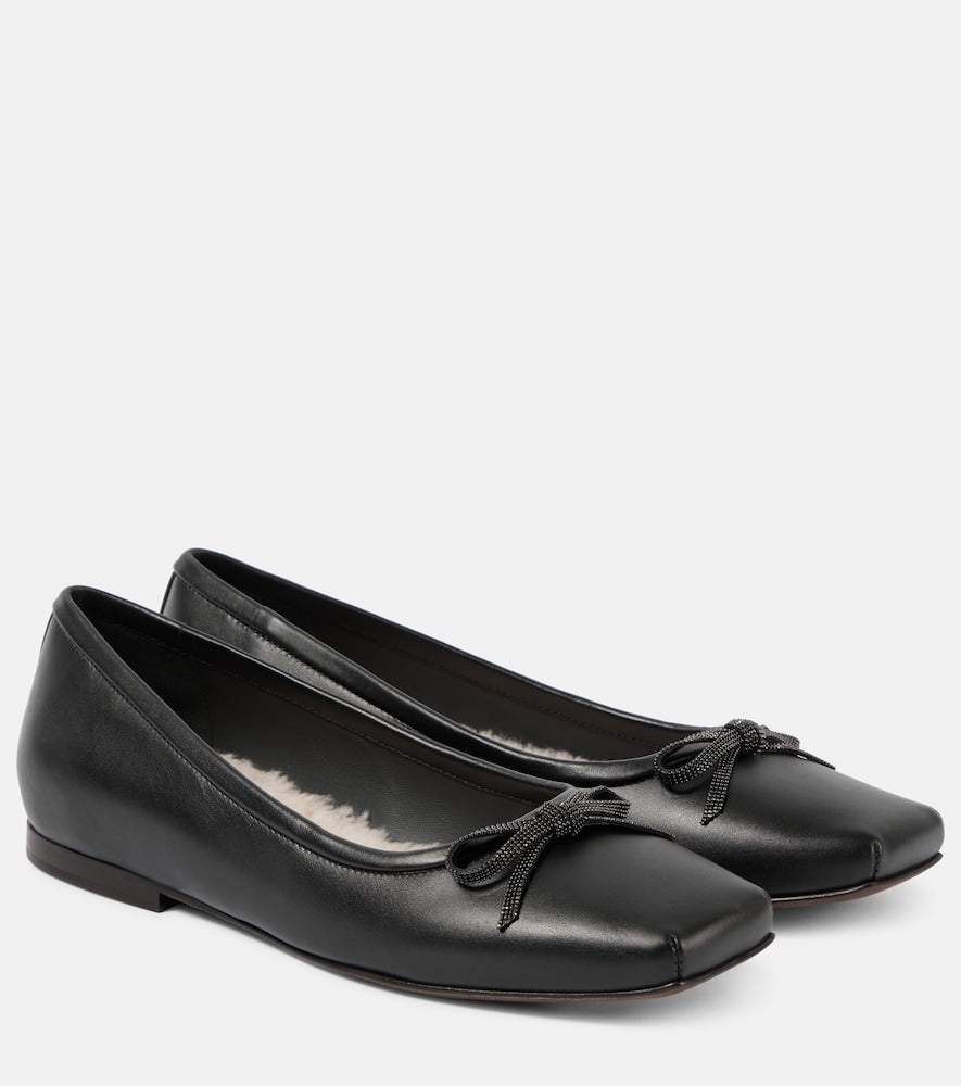 Brunello Cucinelli Monili bow-detail leather ballet flats - Brunello Cucinelli Monili 蝴蝶结细节皮革芭蕾平底鞋