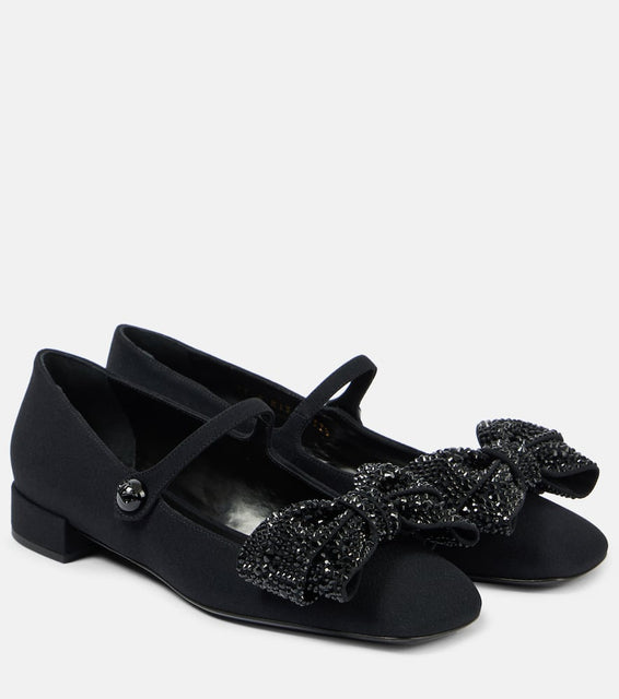 Valentino Garavani Bowjane embellished cr√É¬™pe Mary Jane flats