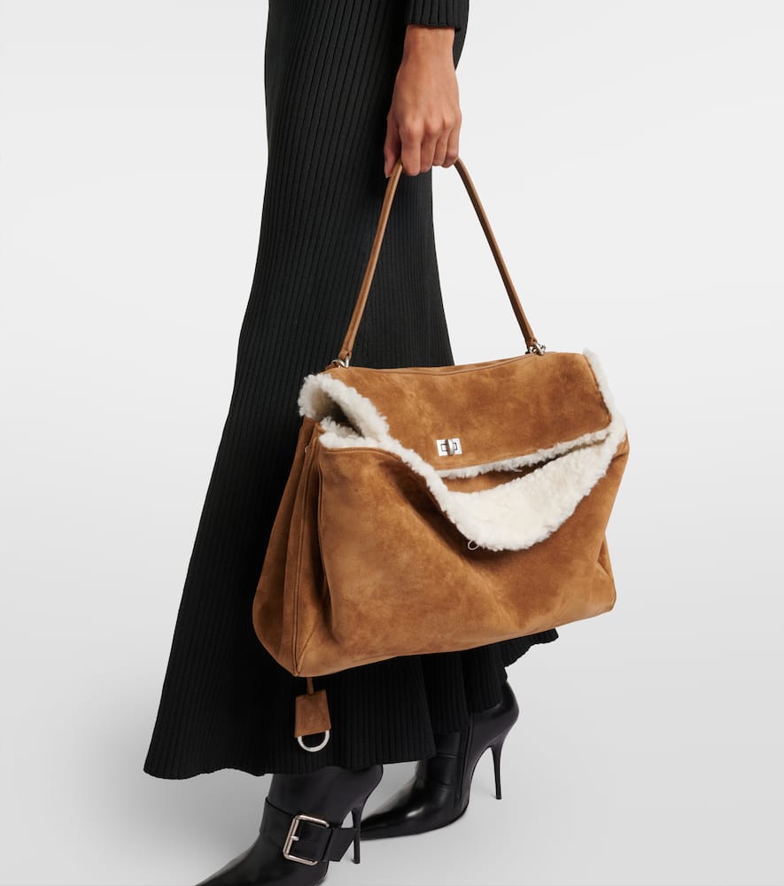 Balenciaga Rodeo Large shearling-lined suede shoulder bag