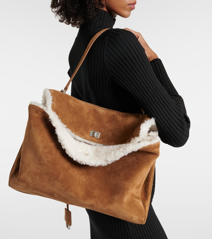 Balenciaga Rodeo Large shearling-lined suede shoulder bag